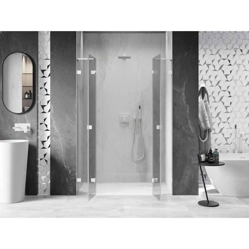 Mexen Lunar L Duo 140 cm Hinged Shower Door, Transparent, White - 834DL-140-000-20-00