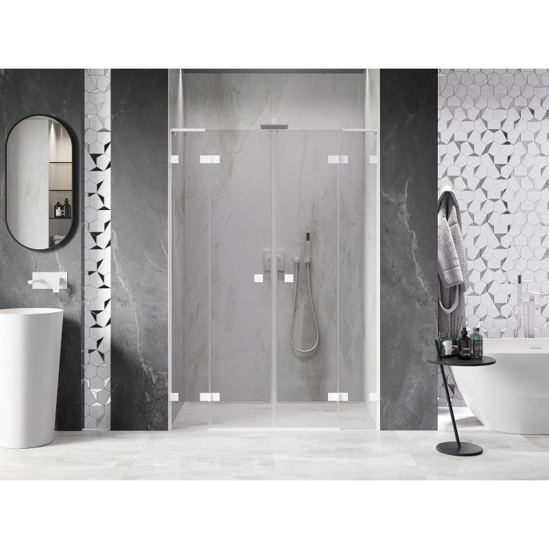 Mexen Lunar L Duo 140 cm Hinged Shower Door, Transparent, White - 834DL-140-000-20-00