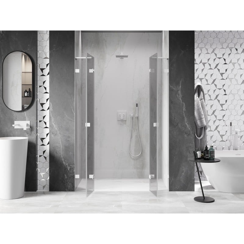 Mexen Lunar L Duo hinged shower doors 150 cm, transparent, white - 834DL-150-000-20-00