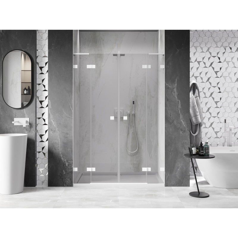 Mexen Lunar L Duo 160 cm Swing Shower Door, Transparent, White - 834DL-160-000-20-00
