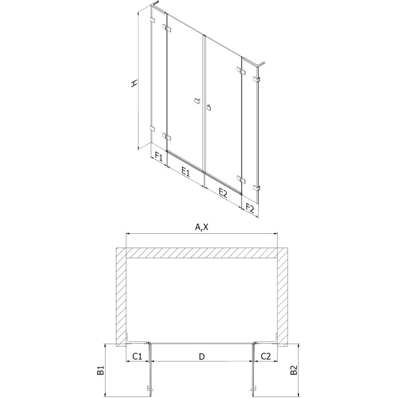 Mexen Lunar L Duo 180 cm Hinged Shower Doors, Transparent, White - 834DL-180-000-20-00