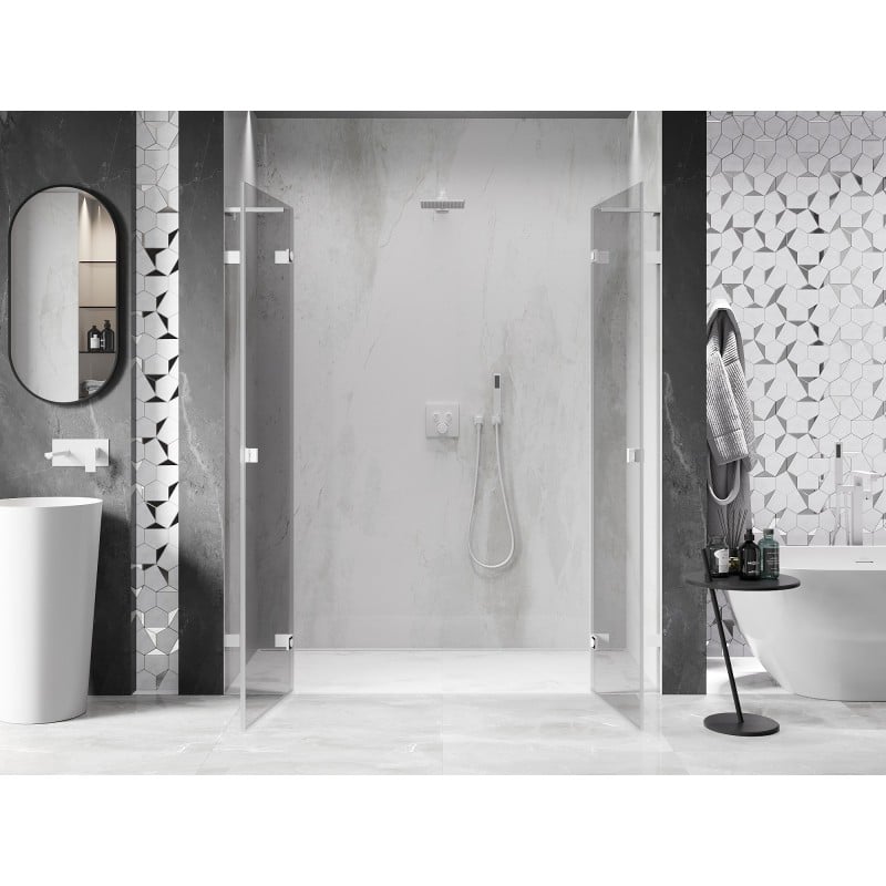 Mexen Lunar L Duo 180 cm Hinged Shower Doors, Transparent, White - 834DL-180-000-20-00