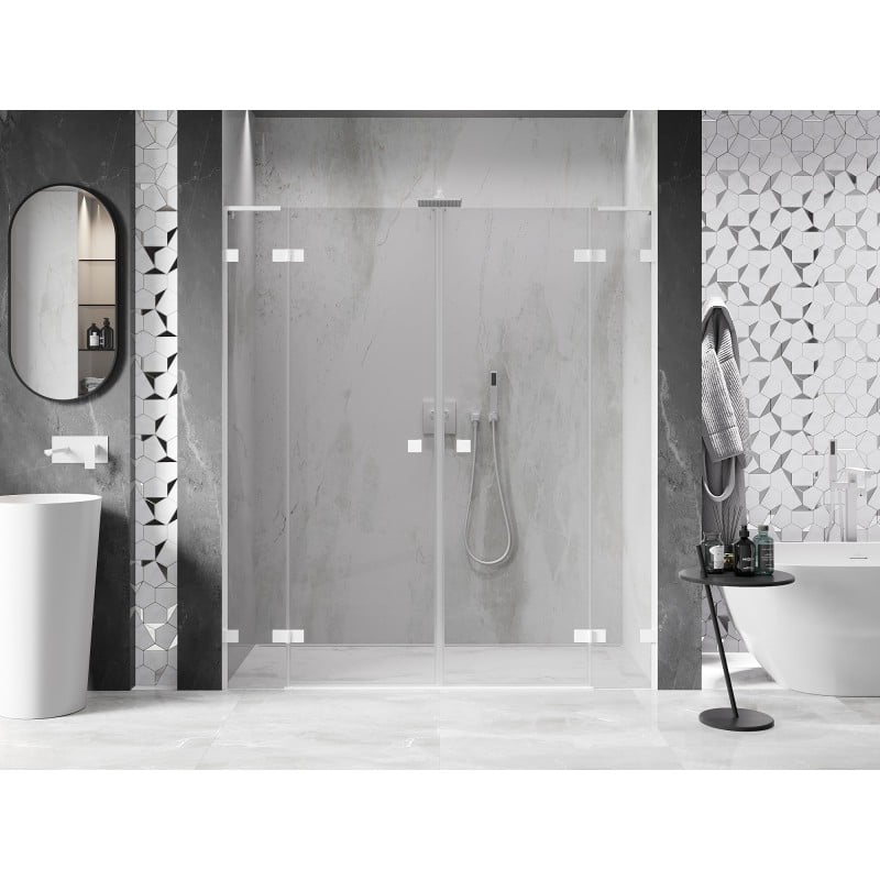 Mexen Lunar L Duo 180 cm Hinged Shower Doors, Transparent, White - 834DL-180-000-20-00