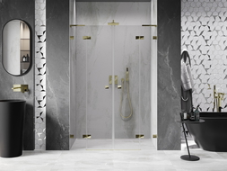 Mexen Lunar L Duo hinged shower doors 140 cm, transparent, gold - 834DL-140-000-50-00