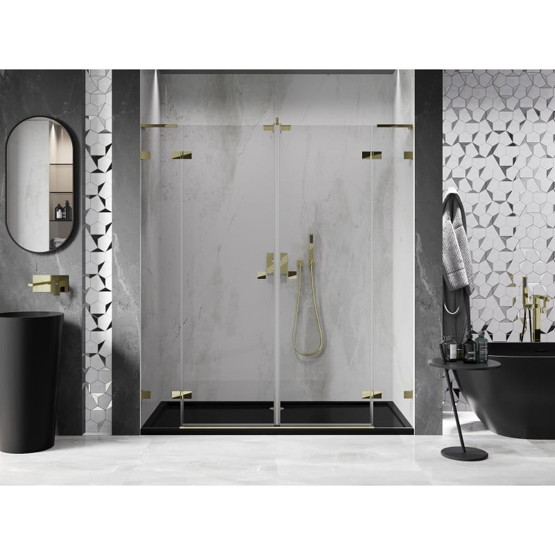 Mexen Lunar L Duo 170 cm Hinged Shower Doors, Transparent, Gold - 834DL-170-000-50-00