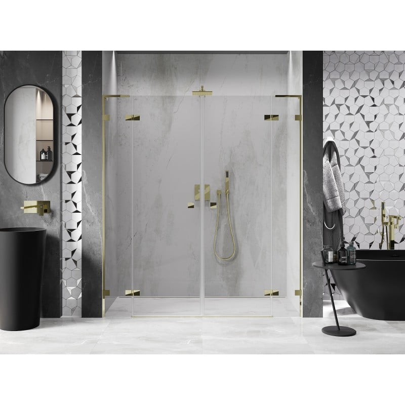 Mexen Lunar L Duo 170 cm Hinged Shower Doors, Transparent, Gold - 834DL-170-000-50-00