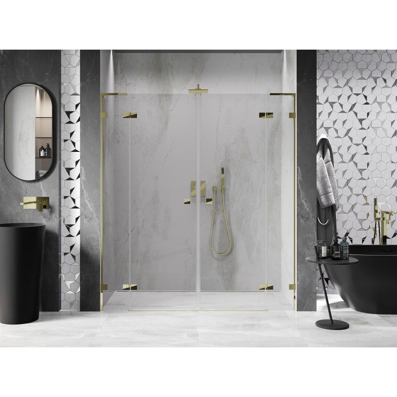 Mexen Lunar L Duo Shower Doors, Hinged, 180 cm, Transparent, Gold - 834DL-180-000-50-00