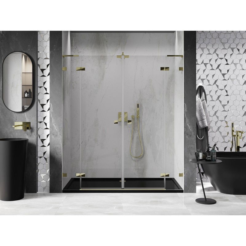 Mexen Lunar L Duo 190 cm Hinged Shower Doors, Transparent, Gold - 834DL-190-000-50-00