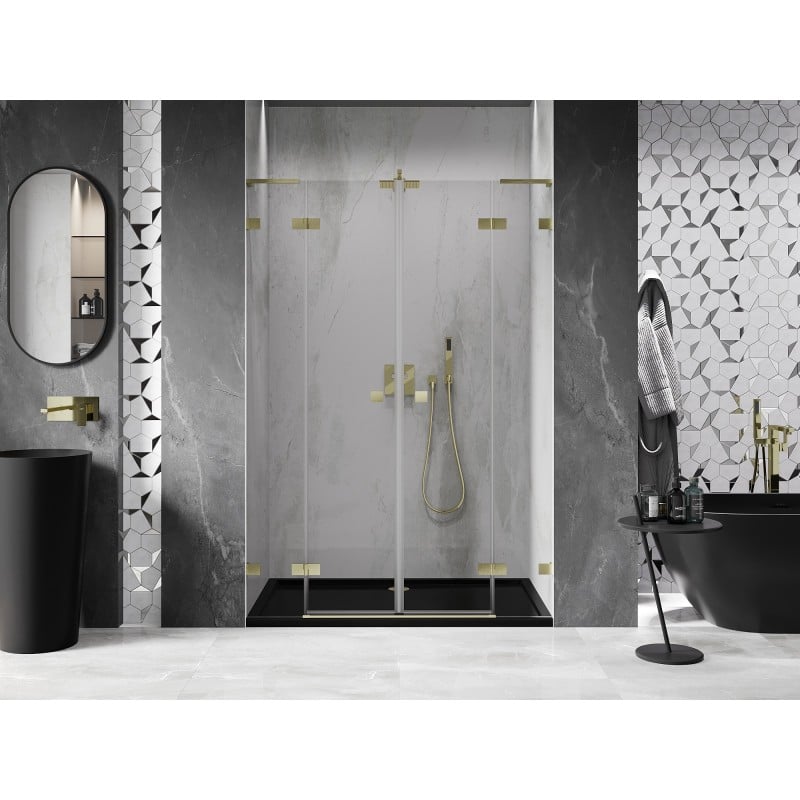 Mexen Lunar L Duo 140 cm Swing Shower Door, Transparent, Brushed Gold - 834DL-140-000-55-00
