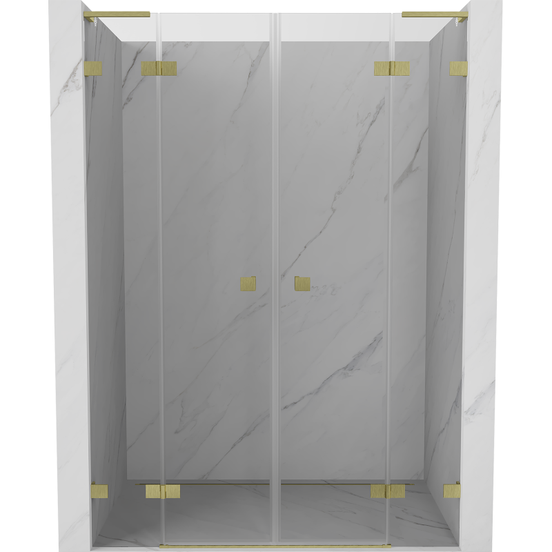 Mexen Lunar L Duo 140 cm Swing Shower Door, Transparent, Brushed Gold - 834DL-140-000-55-00