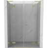 Mexen Lunar L Duo 140 cm Swing Shower Door, Transparent, Brushed Gold - 834DL-140-000-55-00