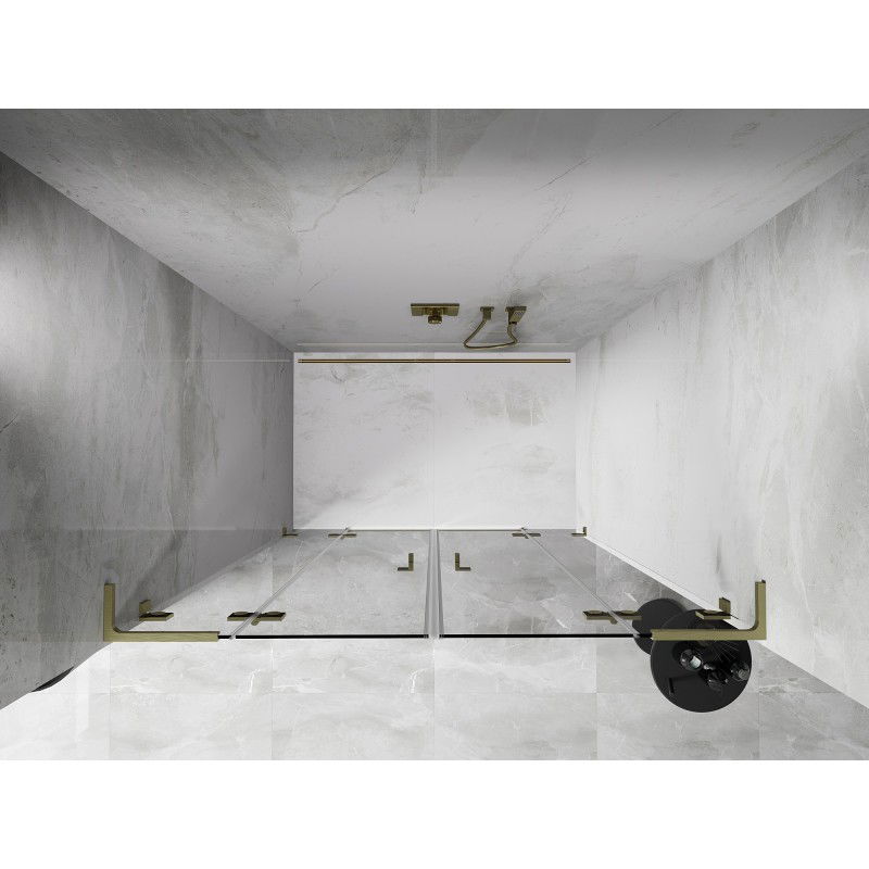 Mexen Lunar L Duo shower doors hinged 150 cm, transparent, brushed gold - 834DL-150-000-55-00