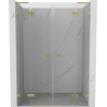 Mexen Lunar L Duo shower doors hinged 150 cm, transparent, brushed gold - 834DL-150-000-55-00