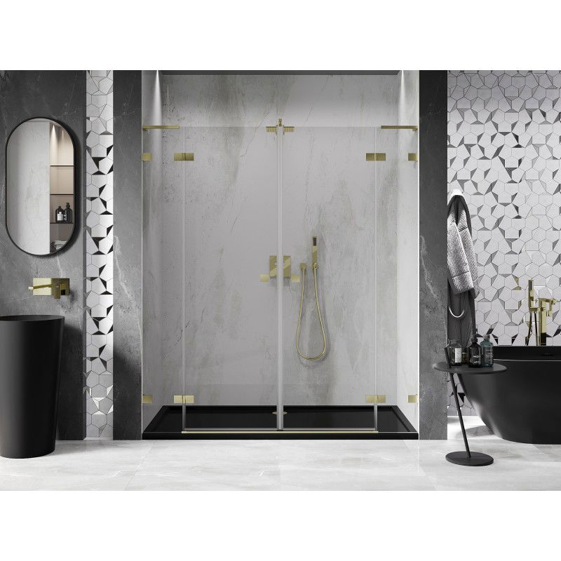 Mexen Lunar L Duo hinged shower doors 170 cm, transparent, brushed gold - 834DL-170-000-55-00