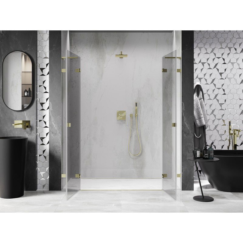 Mexen Lunar L Duo hinged shower doors 170 cm, transparent, brushed gold - 834DL-170-000-55-00