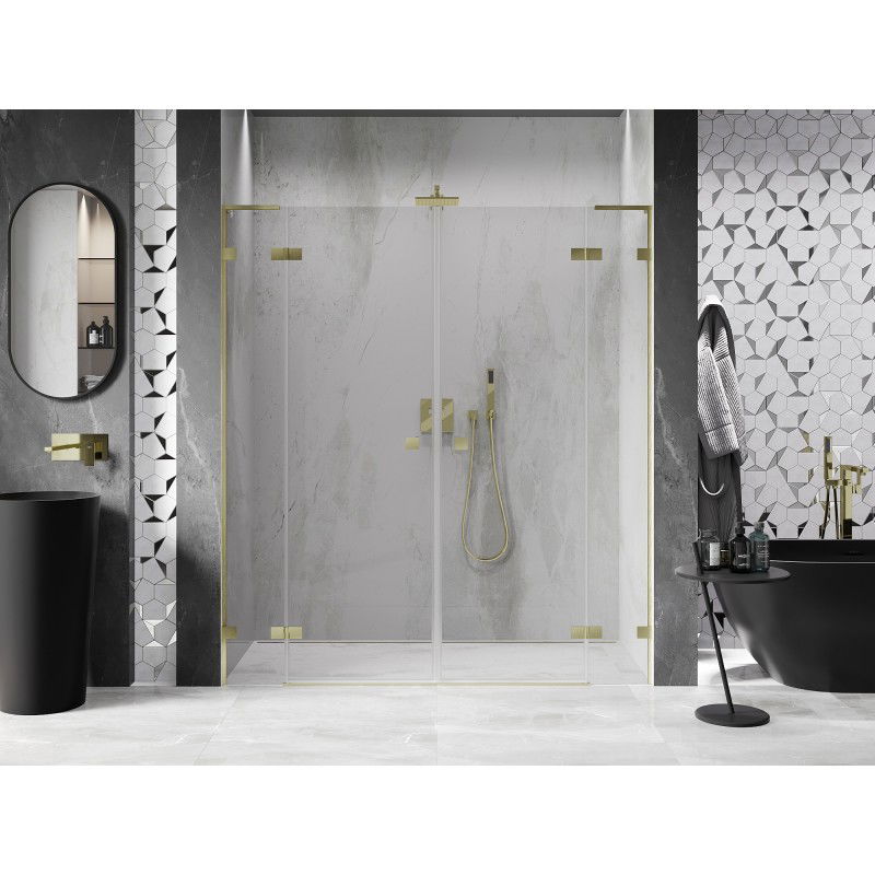 Mexen Lunar L Duo hinged shower doors 170 cm, transparent, brushed gold - 834DL-170-000-55-00