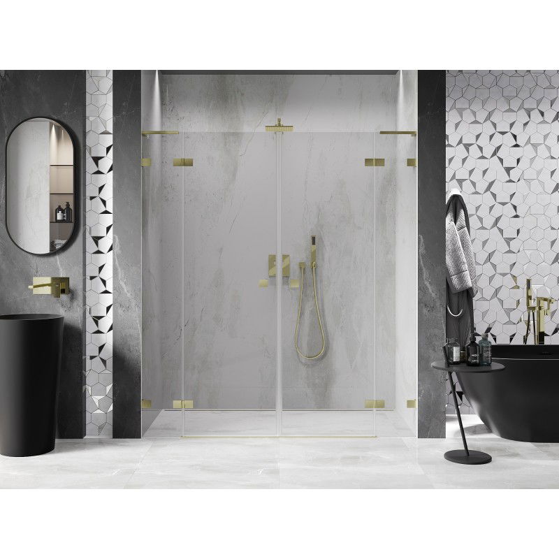 Mexen Lunar L Duo hinged shower doors 170 cm, transparent, brushed gold - 834DL-170-000-55-00