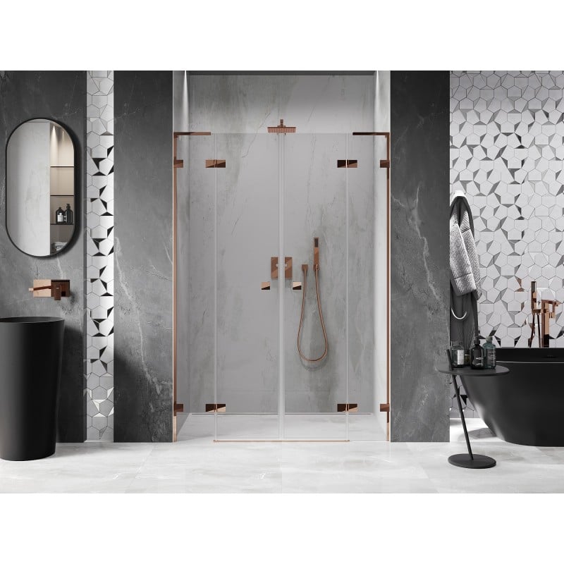 Mexen Lunar L Duo swing shower doors 150 cm, transparent, rose gold - 834DL-150-000-60-00