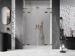 Mexen Lunar L Duo 160 cm Hinged Shower Doors, Transparent, Rose Gold - 834DL-160-000-60-00