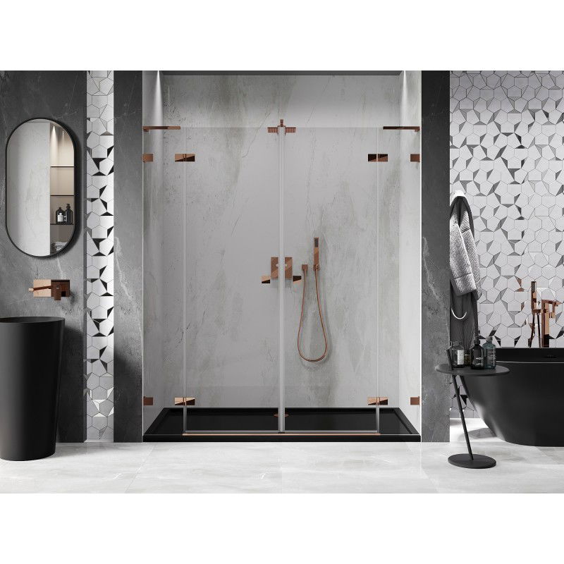 Mexen Lunar L Duo Swing Shower Door 170 cm, Transparent, Pink Gold - 834DL-170-000-60-00
