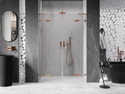 Mexen Lunar L Duo hinged shower doors 140 cm, transparent, brushed copper - 834DL-140-000-65-00