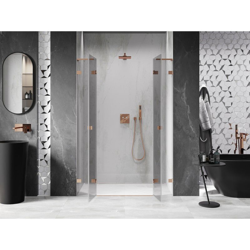 Mexen Lunar L Duo hinged shower door 160 cm, transparent, brushed copper - 834DL-160-000-65-00