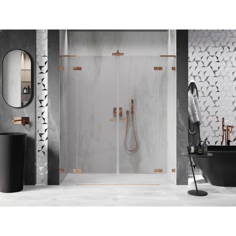 Mexen Lunar L Duo 170 cm Hinged Shower Doors, Transparent, Brushed Copper - 834DL-170-000-65-00