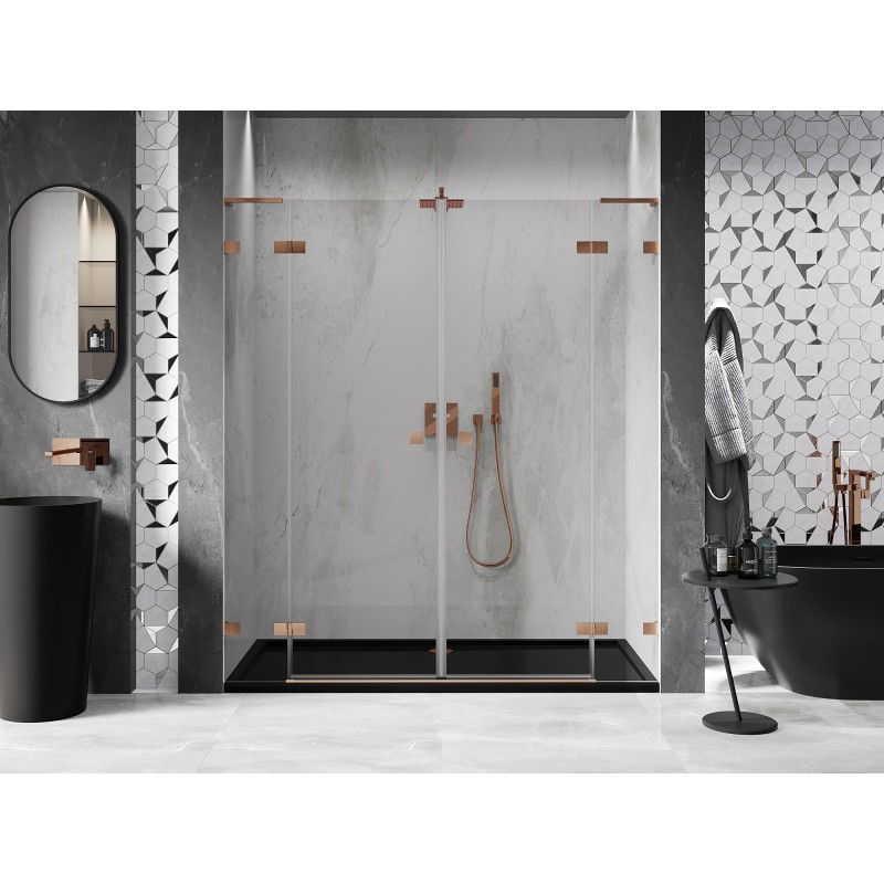 Mexen Lunar L Duo 180 cm Hinged Shower Doors, Transparent, Brushed Copper - 834DL-180-000-65-00