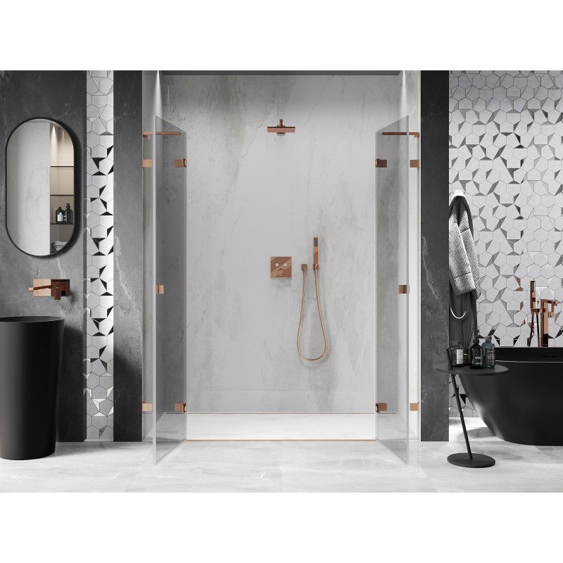 Mexen Lunar L Duo 180 cm Hinged Shower Doors, Transparent, Brushed Copper - 834DL-180-000-65-00