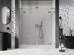 Mexen Lunar L Duo 190 cm Swing Shower Door, Transparent, Brushed Copper - 834DL-190-000-65-00