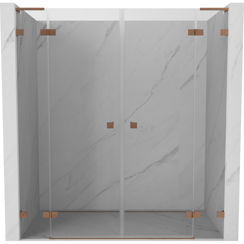 Mexen Lunar L Duo 200 cm Hinged Shower Door, Transparent, Brushed Copper - 834DL-200-000-65-00