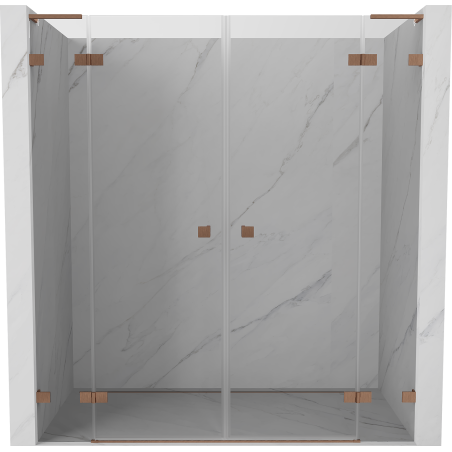 Mexen Lunar L Duo 200 cm Hinged Shower Door, Transparent, Brushed Copper - 834DL-200-000-65-00