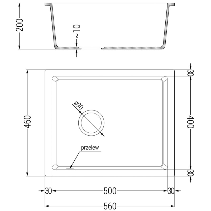 Mexen Pedro granite sink 1-chamber 560 x 460 mm, white, gold siphon - 6508561000-20-G
