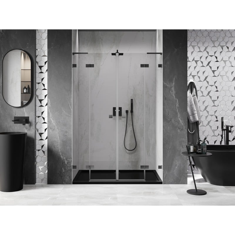 Mexen Lunar L Duo Hinged Shower Door 150 cm, Transparent, Brushed Gun Gray - 834DL-150-000-66-00