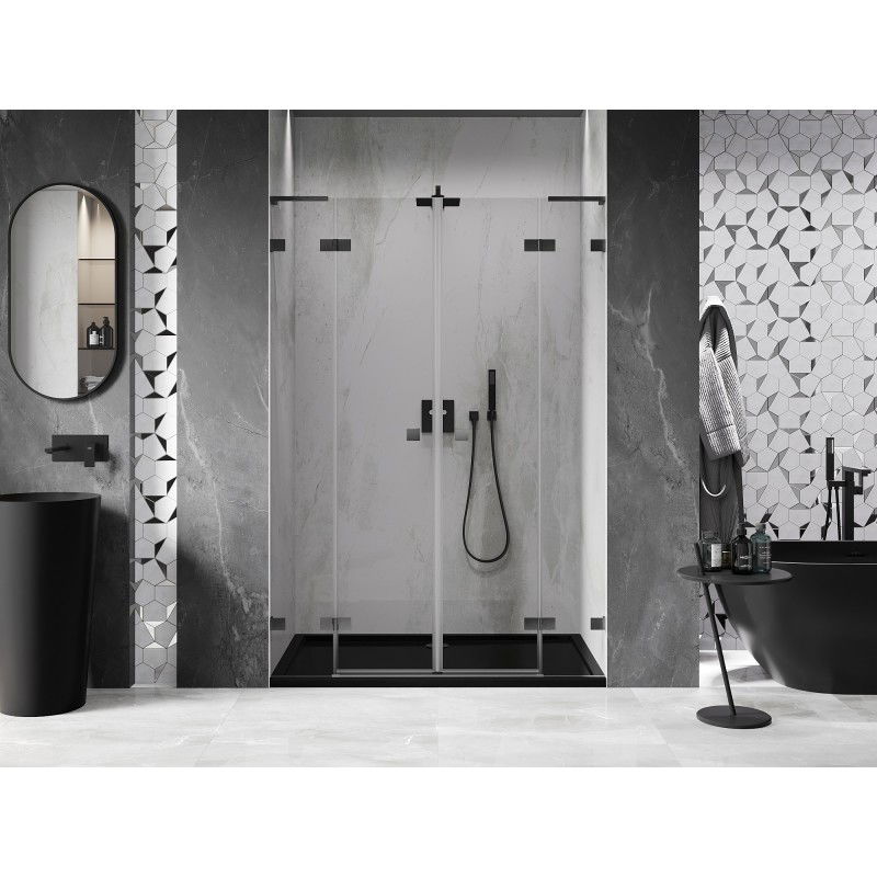 Mexen Lunar L Duo 160 cm Hinged Shower Door, Transparent, Brushed Gun Gray - 834DL-160-000-66-00
