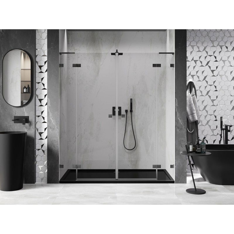 Mexen Lunar L Duo Hinged Shower Doors 190 cm, Transparent, Brushed Gun Gray - 834DL-190-000-66-00