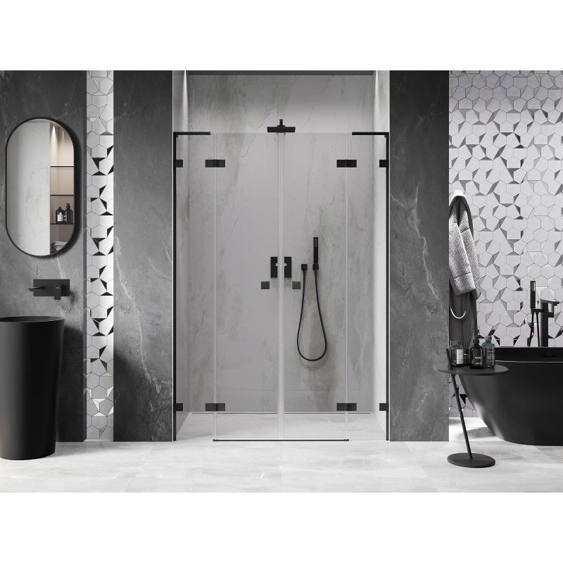 Mexen Lunar L Duo 140 cm Swing Shower Doors, Transparent, Black - 834DL-140-000-70-00