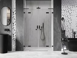 Mexen Lunar L Duo 140 cm Swing Shower Doors, Transparent, Black - 834DL-140-000-70-00