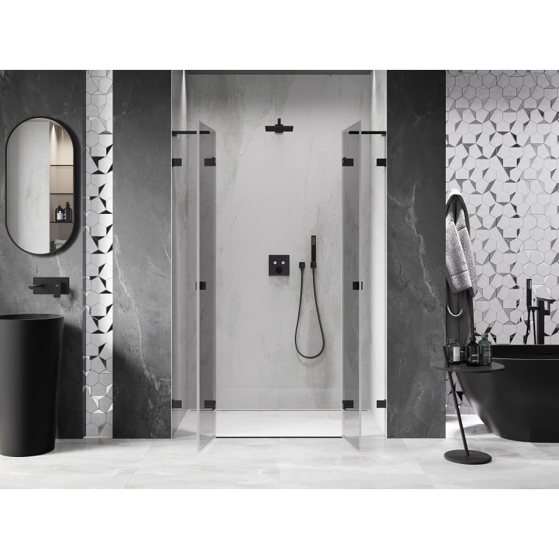 Mexen Lunar L Duo 150 cm Hinged Shower Door, Transparent, Black - 834DL-150-000-70-00
