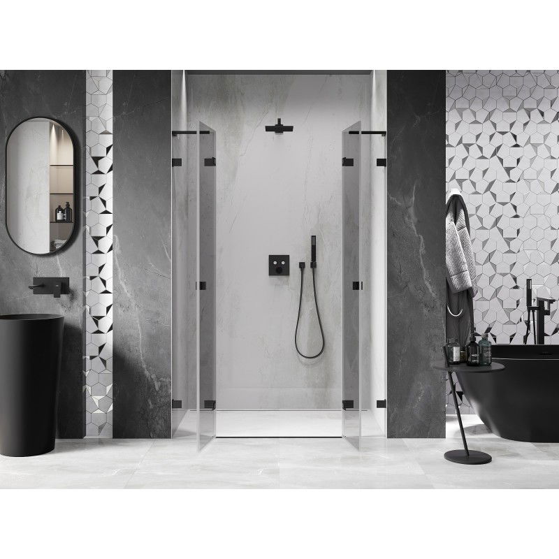 Mexen Lunar L Duo 160 cm Swing Shower Door, Transparent, Black - 834DL-160-000-70-00