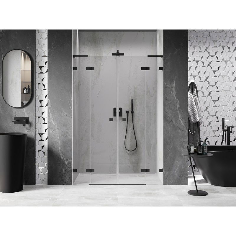 Mexen Lunar L Duo 160 cm Swing Shower Door, Transparent, Black - 834DL-160-000-70-00
