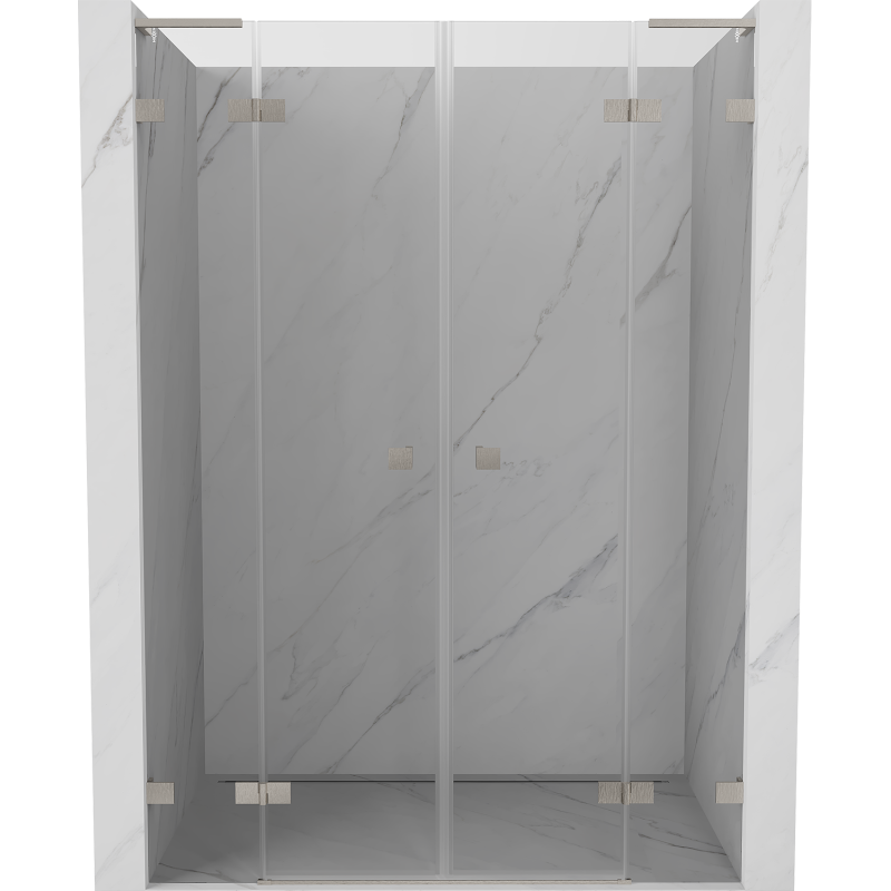Mexen Lunar L Duo 140 cm Hinged Shower Doors, Transparent, Brushed Nickel - 834DL-140-000-97-00