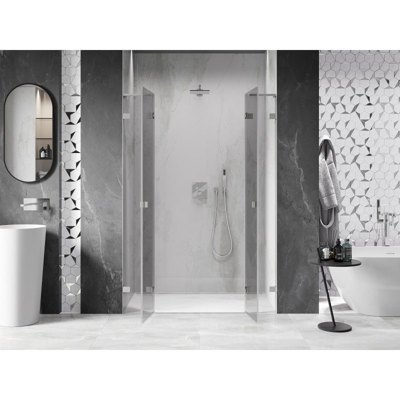 Mexen Lunar L Duo 140 cm Hinged Shower Doors, Transparent, Brushed Nickel - 834DL-140-000-97-00