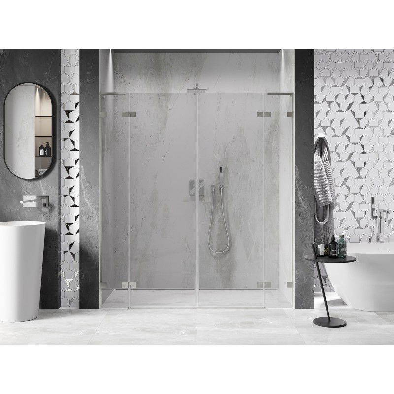 Mexen Lunar L Duo 180 cm Hinged Shower Door, Transparent, Brushed Nickel - 834DL-180-000-97-00