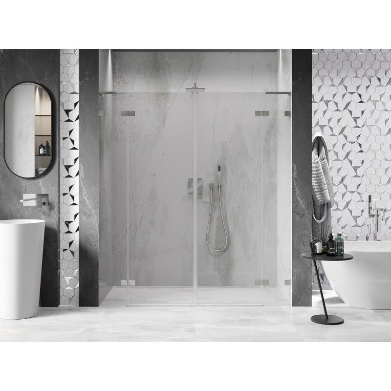 Mexen Lunar L Duo 180 cm Hinged Shower Door, Transparent, Brushed Nickel - 834DL-180-000-97-00