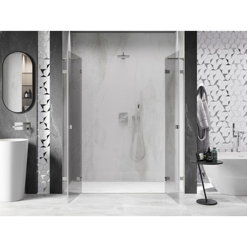 Mexen Lunar L Duo 200 cm Swing Shower Doors, Transparent, Brushed Nickel - 834DL-200-000-97-00