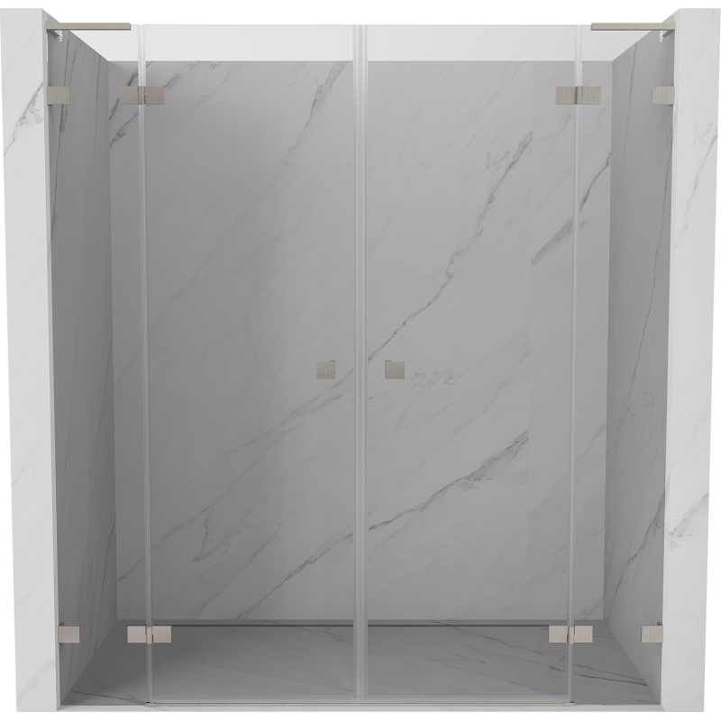 Mexen Lunar L Duo 200 cm Swing Shower Doors, Transparent, Brushed Nickel - 834DL-200-000-97-00