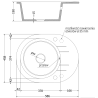 Mexen Kevin 1-bowl granite sink with drip tray 586 x 458 mm, gray, chrome siphon - 6517581005-71