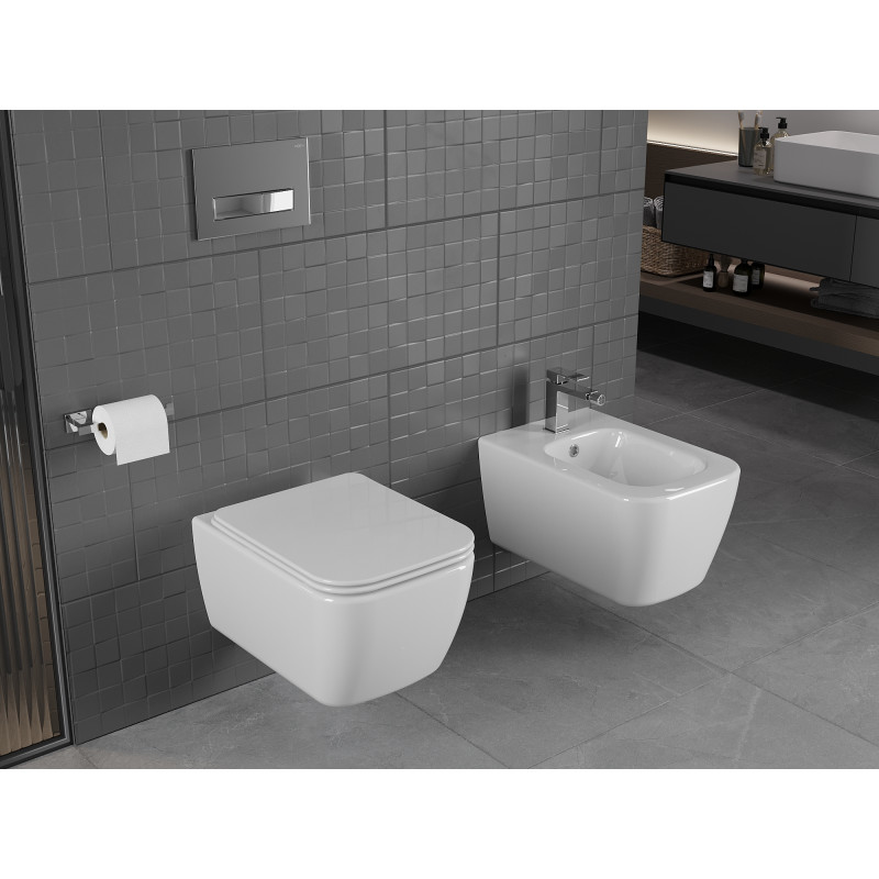 Mexen Stella Rimless WC bowl with slim soft-close seat, duroplast, glossy white - 30680900