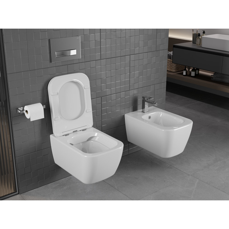 Mexen Stella Rimless WC bowl with slim soft-close seat, duroplast, glossy white - 30680900